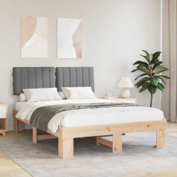 Estrutura de cama com cabeceira estofada cinzento-claro