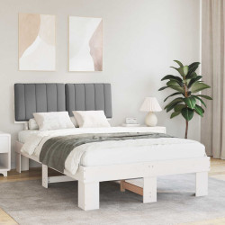 Estrutura de cama com cabeceira estofada cinzento-claro