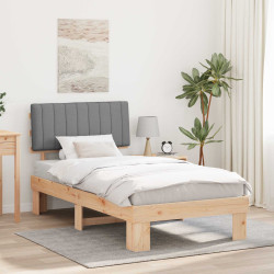 Estrutura de cama com cabeceira estofada cinzento-claro