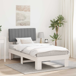 Estrutura de cama com cabeceira estofada cinzento-claro