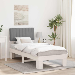 Estrutura de cama com cabeceira estofada cinzento-claro