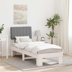 Estrutura de cama com cabeceira estofada cinzento-claro