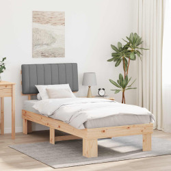 Estrutura de cama com cabeceira estofada cinzento-claro