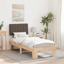 Estrutura de cama com cabeceira estofada cinzento-acastanhado