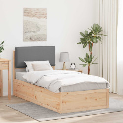 Estrutura de cama com cabeceira estofada cinzento-claro