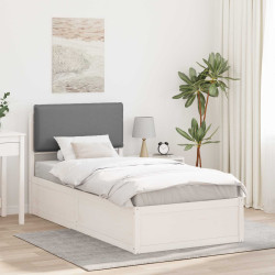 Estrutura de cama com cabeceira estofada cinzento-claro