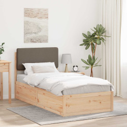 Estrutura de cama com cabeceira estofada cinzento-acastanhado