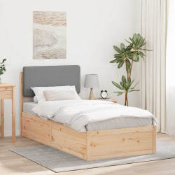 Estrutura de cama com cabeceira estofada cinzento-claro