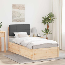 Estrutura de cama com cabeceira estofada cinza escuro