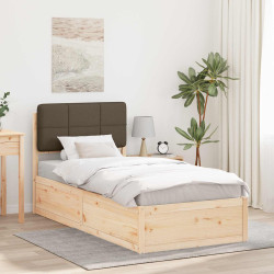 Estrutura de cama com cabeceira estofada cinzento-acastanhado
