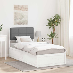 Estrutura de cama com cabeceira estofada cinzento-claro