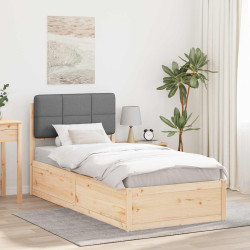 Estrutura de cama com cabeceira estofada cinzento-claro