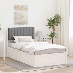 Estrutura de cama com cabeceira estofada cinzento-claro