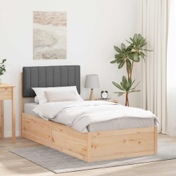 Estrutura de cama com cabeceira estofada cinza escuro