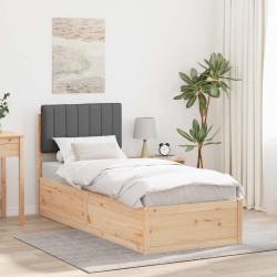 Estrutura de cama com cabeceira estofada cinza escuro