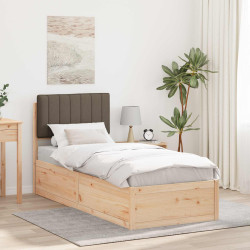 Estrutura de cama com cabeceira estofada cinzento-acastanhado