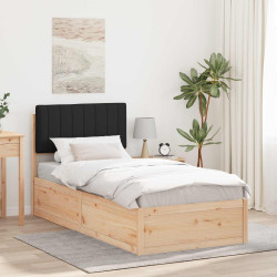 Estrutura de cama com cabeceira estofada preto 90 x 190 cm