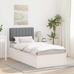Estrutura de cama com cabeceira estofada cinzento-claro