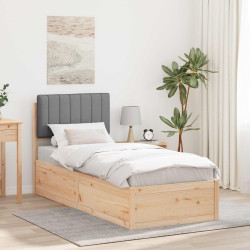 Estrutura de cama com cabeceira estofada cinzento-claro