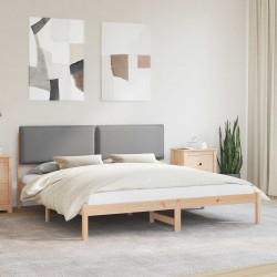 Estrutura de cama com cabeceira estofada cinzento-claro