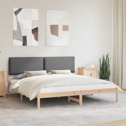 Estrutura de cama com cabeceira estofada cinza escuro