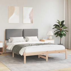 Estrutura de cama com cabeceira estofada cinzento-claro