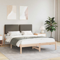 Estrutura de cama com cabeceira estofada cinzento-acastanhado