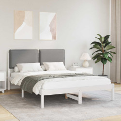 Estrutura de cama com cabeceira estofada cinzento-claro