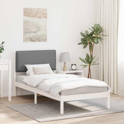 Estrutura de cama com cabeceira estofada cinzento-claro