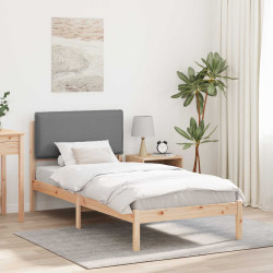 Estrutura de cama com cabeceira estofada cinzento-claro
