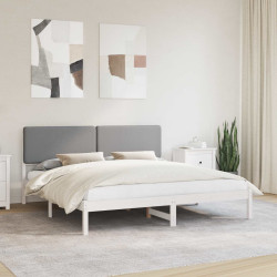 Estrutura de cama com cabeceira estofada cinzento-claro