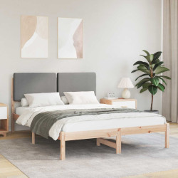 Estrutura de cama com cabeceira estofada cinzento-claro