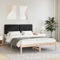 Estrutura de cama com cabeceira estofada preto 150 x 200 cm