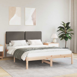 Estrutura de cama com cabeceira estofada cinzento-acastanhado