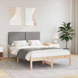 Estrutura de cama com cabeceira estofada cinzento-claro