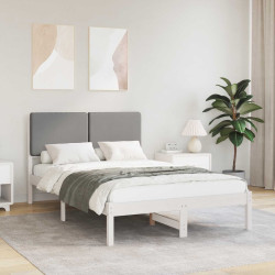 Estrutura de cama com cabeceira estofada cinzento-claro