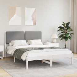 Estrutura de cama com cabeceira estofada cinzento-claro