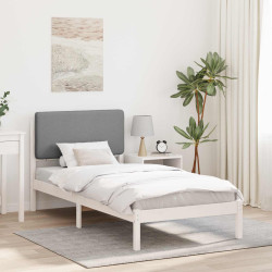 Estrutura de cama com cabeceira estofada cinzento-claro