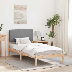Estrutura de cama com cabeceira estofada cinzento-claro