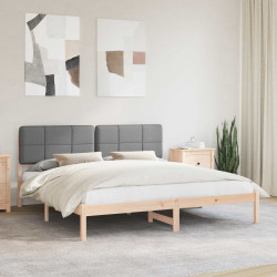 Estrutura de cama com cabeceira estofada cinzento-claro