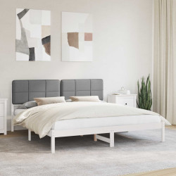 Estrutura de cama com cabeceira estofada cinzento-claro