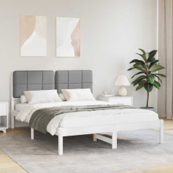 Estrutura de cama com cabeceira estofada cinzento-claro