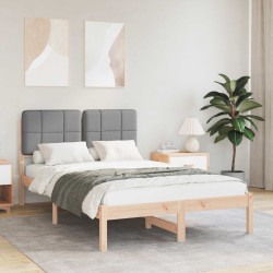 Estrutura de cama com cabeceira estofada cinzento-claro