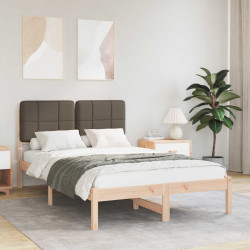 Estrutura de cama com cabeceira estofada cinzento-acastanhado