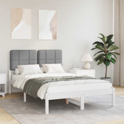 Estrutura de cama com cabeceira estofada cinzento-claro