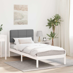 Estrutura de cama com cabeceira estofada cinzento-claro