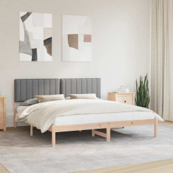 Estrutura de cama com cabeceira estofada cinzento-claro