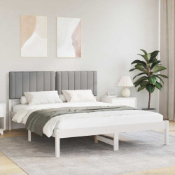 Estrutura de cama com cabeceira estofada cinzento-claro