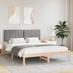 Estrutura de cama com cabeceira estofada cinzento-claro