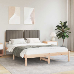 Estrutura de cama com cabeceira estofada cinzento-acastanhado